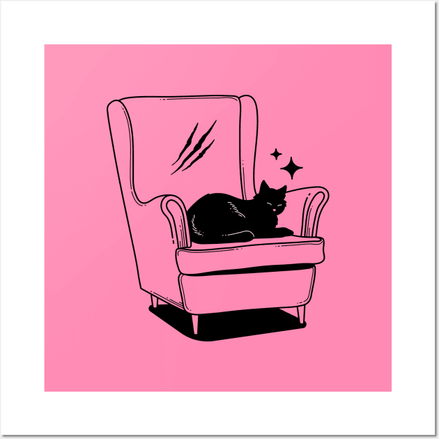 Naughty Black Cat in pink Wall Art by The Charcoal Cat Co.